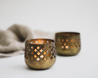 Brass Tealight Holder: Moroccan Cutout Votive, Boho Christmas Decor
