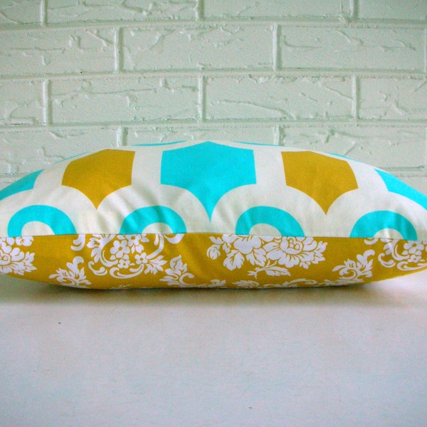 Blue Yellow Moroccan Pillow Cover - Mustard Aqua Boho Throw Pillow