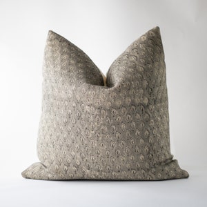 Gray and Black Hand Block Pillow Cover, Neutral Leaf Print Cushion, Decorative Throw Pillow, Designer Pillow, Indian Linen Pillow Cover