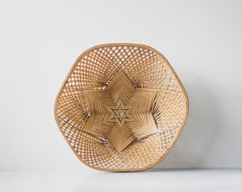 Vintage Hexagon Star Basket Bowl | Split Bamboo Basket for Kitchen Wall Hanging | Modern Farmhouse Kitchen Fruit Basket | Boho Wall Basket