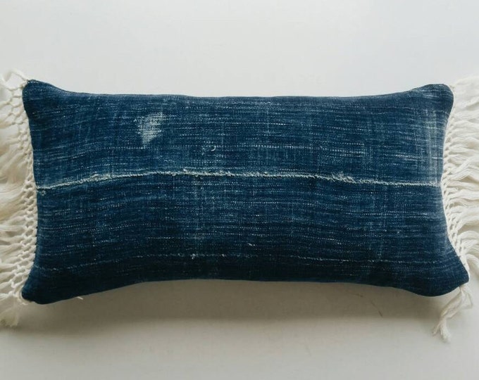 Vintage Indigo Mudcloth Pillow Cover With Fringe Modern Etsy