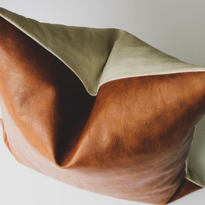 Faux Leather Pillow Cover Caramel, Boho Modern Farmhouse Minimalist Throw Pillows, Realistic Vegan Leather Pillow image 3