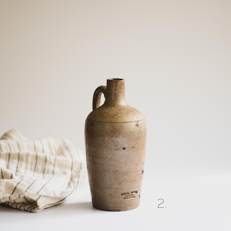Assorted Antique European Stoneware Bottles: Rustic Farmhouse Pottery from Portugal, Germany + Amsterdam #2