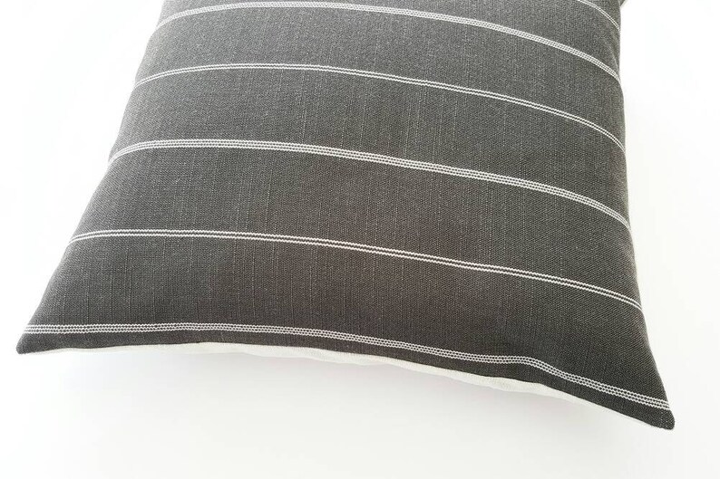 Charcoal Striped Pillow Cover, Ticking Stripe Designer Pillow, Modern Farmhouse Pillow, Decorative Pillows, Modern Grey Throw Pillows image 3