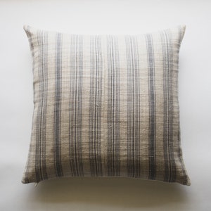 Muted Blue Striped Hmong Throw Pillow, Designer Pillow, Homespun Pillow Cover, Hemp Minimalist Pillow, Slow Living Decor, 18 x 18, 20 x 20 C