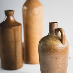 Assorted Antique European Stoneware Bottles: Rustic Farmhouse Pottery from Portugal, Germany + Amsterdam image 9