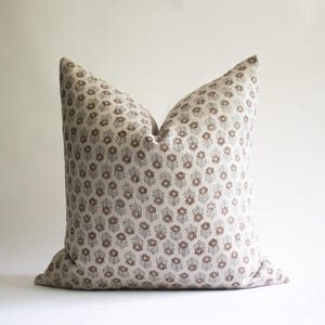Brown and Black Floral Block Print Pillow Cover, Farmhouse Throw Pillows, Decorative Pillow, Designer Linen Pillows, Floral Throw Pillow