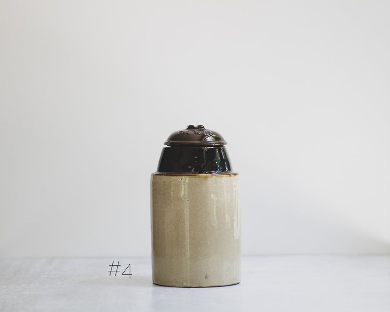 Assorted Small Vintage Dipped Stoneware Crock Jars, Antique Stoneware Canning Jars, Small Ceramic Crock Vase image 9