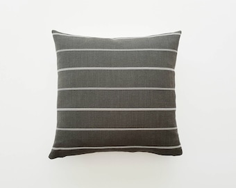 Charcoal Striped Pillow Cover, Ticking Stripe Designer Pillow, Modern Farmhouse Pillow, Decorative Pillows, Modern Grey Throw Pillows