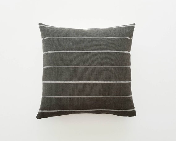 Dark Gray Striped Linen Pillow Cover Throw Pillow Cover Repeated Black