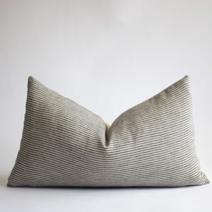 Gray Striped Linen Lumbar Pillow Cover: Modern Farmhouse Decor