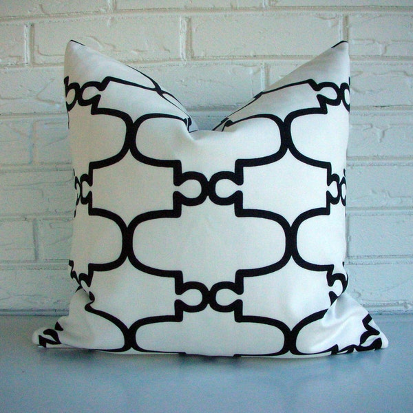 Decorative Accent Pillow Cover Throw - Black White - Modern Glam - Hollywood Regency - Geometric Moroccan Trellis Print 18 x 18