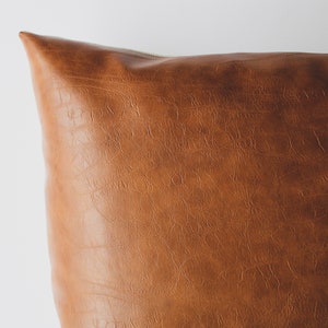 Faux Leather Pillow Cover Caramel, Boho Modern Farmhouse Minimalist Throw Pillows, Realistic Vegan Leather Pillow image 5