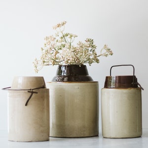Assorted Small Vintage Dipped Stoneware Crock Jars, Antique Stoneware Canning Jars, Small Ceramic Crock Vase image 1