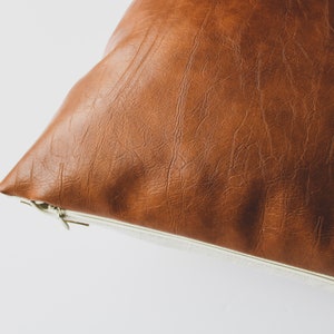 Faux Leather Pillow Cover Caramel, Boho Modern Farmhouse Minimalist Throw Pillows, Realistic Vegan Leather Pillow image 6