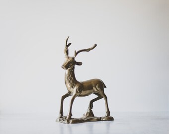 Vintage Mid Century Brass Deer Figurine, MCM Buck Statue, Scandinavian Christmas Reindeer, Rustic Farmhouse Decor, Modern Cabin Accessories