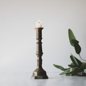 Traditional Brass Candlestick with Dark Patina, Brass Candle Holder with Octagonal Base, Rustic Farmhouse Candle Stick Holder for Wedding