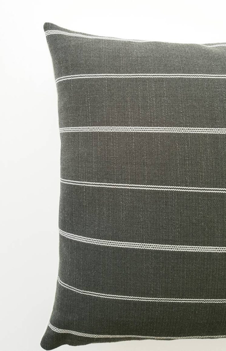 Charcoal Striped Pillow Cover, Ticking Stripe Designer Pillow, Modern Farmhouse Pillow, Decorative Pillows, Modern Grey Throw Pillows image 2