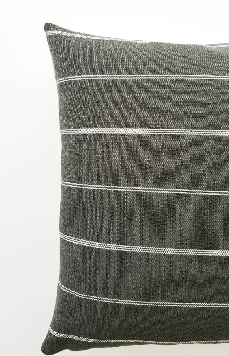 Dark Gray Striped Linen Pillow Cover Dark Gray Striped Linen Pillow Cover