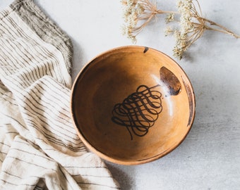 Antique Hand Painted Redware Bowl, Rustic Handmade Terracotta Bowl, Vintage Farmhouse Red Ware Bowl, Wabi Sabi Pottery, Rustic Ceramic Bowl