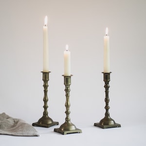 Assorted Vintage Brass Candle Sticks, Single Brass Candle Holders for Taper Candles, Modern Farmhouse Candlesticks Holders Traditional