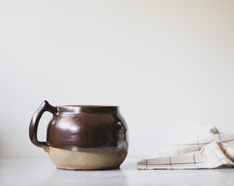 Antique Brown Dipped Stoneware Vessel, Modern Farmhouse Pitcher, Kitchen Decor