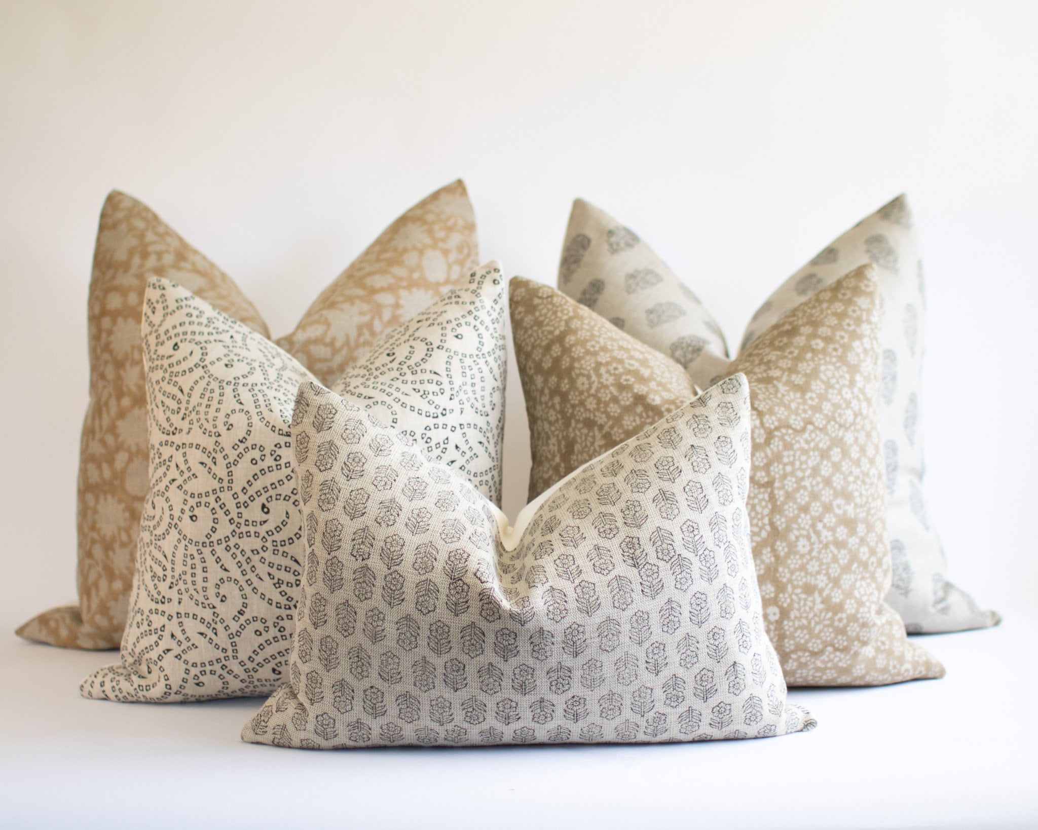 Block Print Pillow Covers, Neutral Throw Pillow Combo, Designer Pillow Cover, Hand Blocked Cushion Cover, Decorative Linen Pillow Cover
