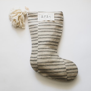 Modern Christmas Stockings, Block Print Xmas Stocking, Hand Block Minimalist Stockings with Custom Nametags, Simple Neutral Holiday Décor