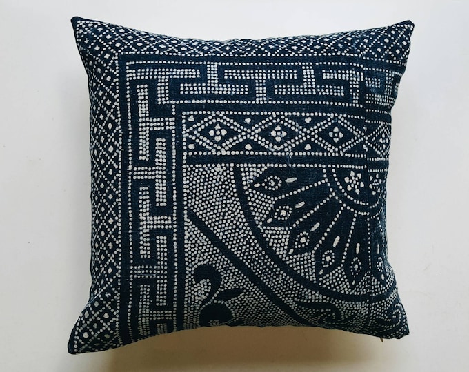 Indigo Batik Pillow Cover Vintage Chinese Boho Pillow Bohemian Throw