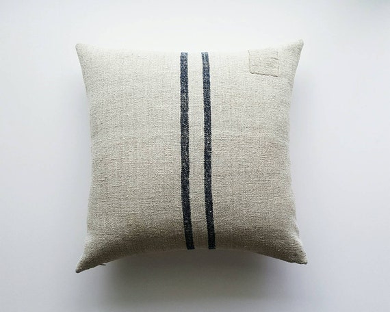 Antique Grainsack Pillow Cover with grain sack style pillow cover. patches