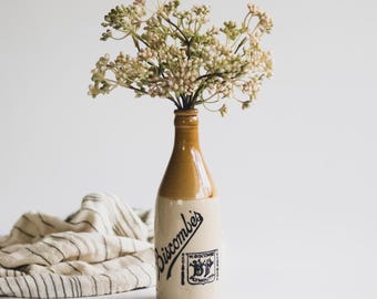 Antique English Biscombe's Stoneware Beer Bottle, Vintage Home Decor