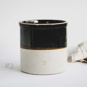 Assorted Antique Dipped Stoneware Crocks for Utensils, Modern Farmhouse Pottery, Vintage Brown Crock, Kitchen Utensil Holder #3 | high jar