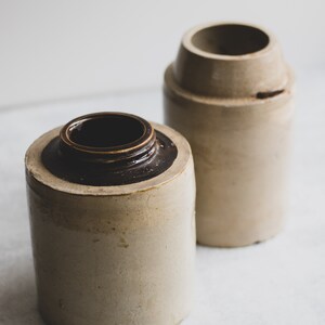 Assorted Small Vintage Dipped Stoneware Crock Jars, Antique Stoneware Canning Jars, Small Ceramic Crock Vase image 4