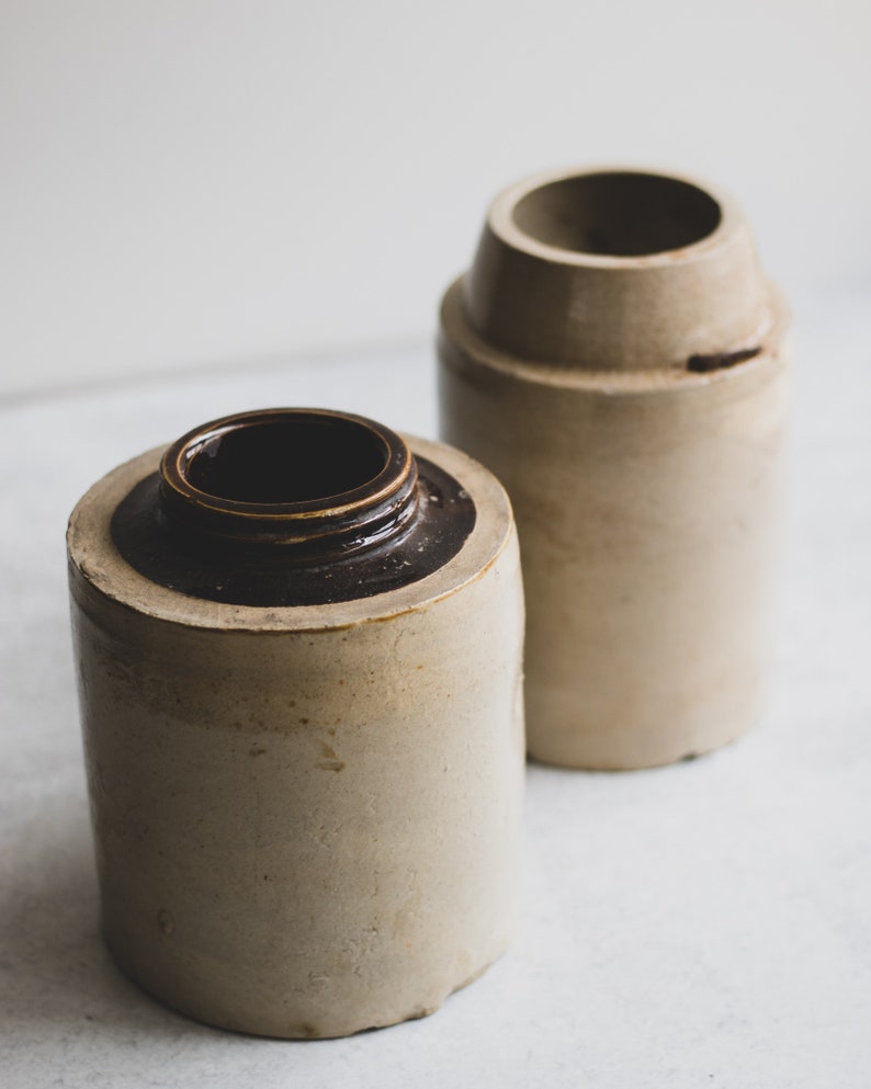 Assorted Small Vintage Dipped Stoneware Crock Jars, Antique Stoneware Canning Jars, Small Ceramic Crock Vase image 4