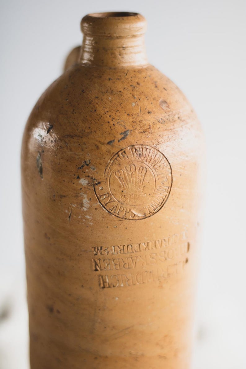 Assorted Antique European Stoneware Bottles: Rustic Farmhouse Pottery from Portugal, Germany + Amsterdam image 16