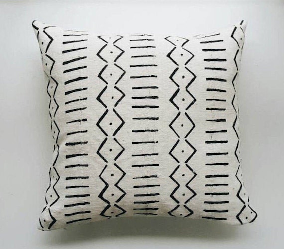 White Mudcloth Pillow Cover with Black Black Mudcloth Pillow Cover