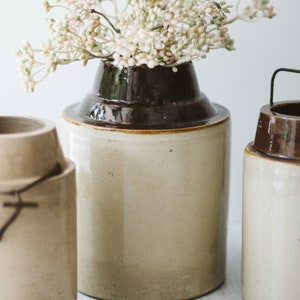 Assorted Small Vintage Dipped Stoneware Crock Jars, Antique Stoneware Canning Jars, Small Ceramic Crock Vase image 3