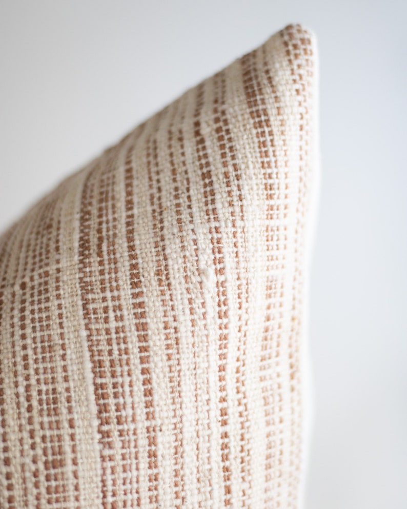 Rust Striped Ombre Pillow Cover, Warm Tone Hmong Throw Pillow, Natural Textured Organic Pillows, Minimalist Accent Pillows image 5