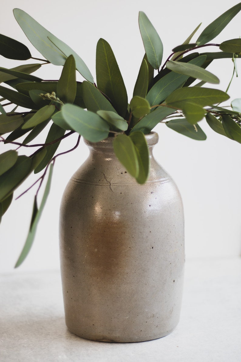 Primitive Salt Glazed Stoneware Jar, Beige Ceramic Crock Vase, Modern Farmhouse Pottery, Antique Stoneware Pottery Vase image 10