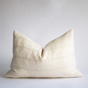 Cream Striped Lumbar Pillow Cover: Handwoven Chiang Mai Cotton