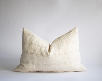 Cream Striped Lumbar Pillow Cover: Handwoven Chiang Mai Cotton