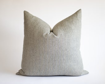 Gray Striped Linen Pillow Cover, Wabi Sabi Accent Pillow, Simple Throw Pillows, Neutral Modern Pillow Covers, Grey Minimalist Pillows
