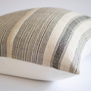 Grey Striped Hmong Pillow Cover, Hemp Linen Pillow, Homespun Linen Stripe Throw Pillow 20x20, Minimalist Pillows, Modern Farmhouse Decor image 3