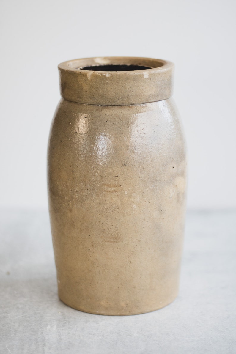 Antique Salt Glazed Crock, Rustic Stoneware Vase, Primitive Ceramic Vase, Vintage Pottery Vase, Modern Farmhouse Pottery image 8