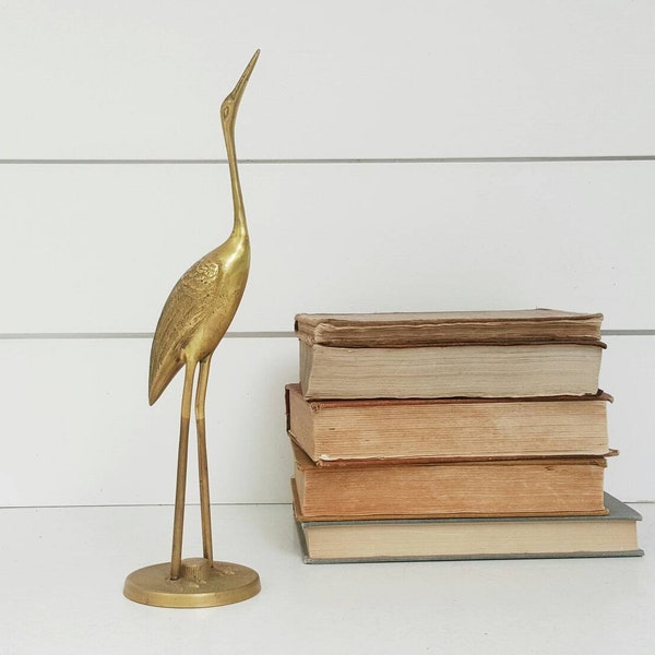 Vintage Crane Figurine | Brass Heron Statue | Beach House Summer Decor