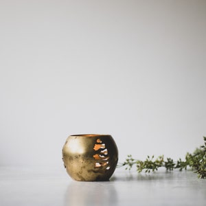 Brass Tealight Holder with Pine Tree Cutouts, Brass Candle Holder for Votives, Minimal Holiday Decor
