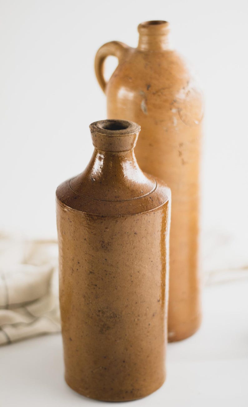 Assorted Antique European Stoneware Bottles: Rustic Farmhouse Pottery from Portugal, Germany + Amsterdam image 13