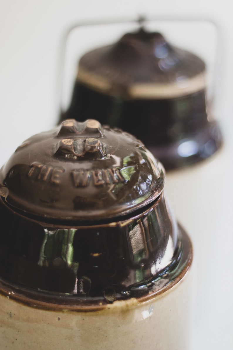 Assorted Small Vintage Dipped Stoneware Crock Jars, Antique Stoneware Canning Jars, Small Ceramic Crock Vase image 5