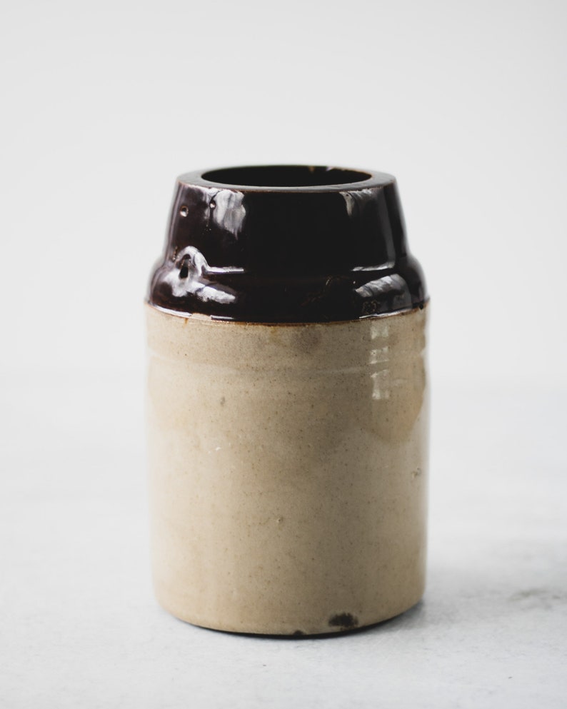 Assorted Small Vintage Dipped Stoneware Crock Jars, Antique Stoneware Canning Jars, Small Ceramic Crock Vase image 6
