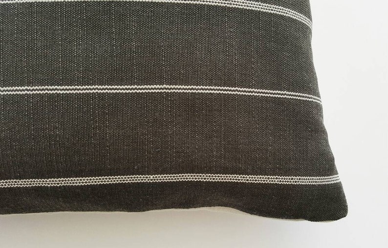 Charcoal Striped Pillow Cover, Ticking Stripe Designer Pillow, Modern Farmhouse Pillow, Decorative Pillows, Modern Grey Throw Pillows image 5